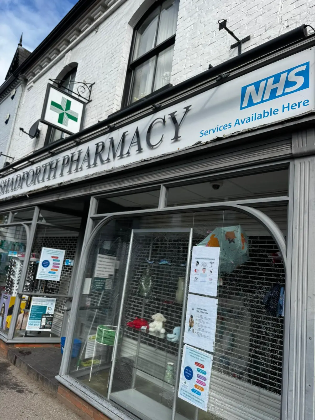 Shadforth Pharmacy shopfront with NHS signage and large windows cleaned
