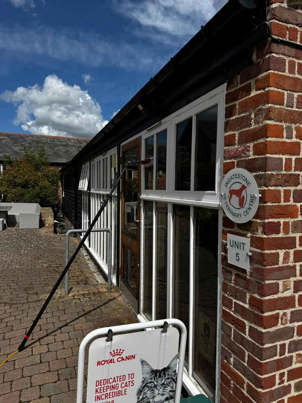 Ingatestone Veterinary Centre frontage being cleaned with a water-fed pole